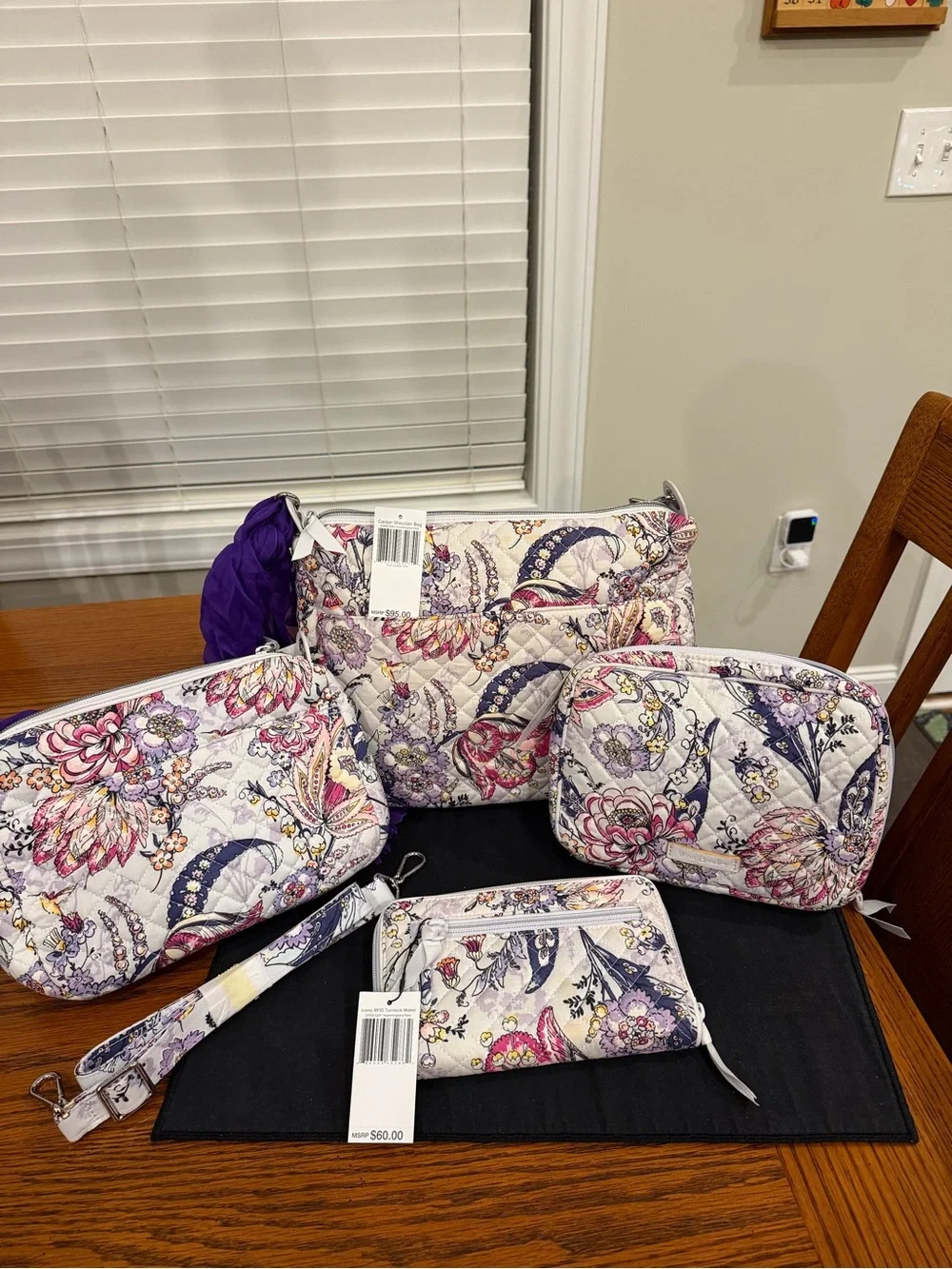 Vera Bradley Floral Quilted Crossbody and Accessory Set - White/Purple